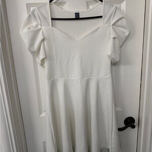 White Puff-Sleeve Mini Dress